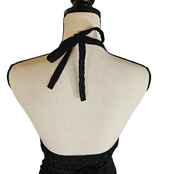 Gorgeous Floral Embroidered Black Halter Dress, Tie Neck, Elastic Back,XS/Small - Picture 7 of 10